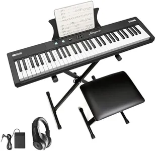 61 Key Keyboard Piano, Protable Electric Semi-Weighted Piano Keyboard for Beginner/Professional, With Power Supply, Built In Speakers, Pedal, Perfect for Birthday or Christmas(with stand, stool)