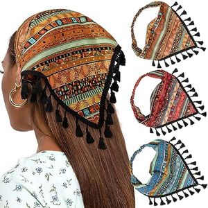 AWAYTR Elastic Hair Scarf Headband 3 PCS Head Scarves with Hair Clips Kerchief Hair Bandanas Headband for Women (Stripe -Rose/Blue/Yellow)