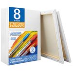 FIXSMITH Stretched White Blank Canvas - 9x12 Inch, Bulk Pack of 8, Primed,100% Cotton, 5/8 Inch Profile of Super Value Pack for Acrylics,Oils & Other Painting Media.