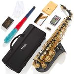 Mendini by Cecilio Eb Alto Sax w/Tuner, Case, Mouthpiece, 10 Reeds, Pocketbook and 1 Year Warranty, MAS-BK Black Lacquer E Flat Saxophone