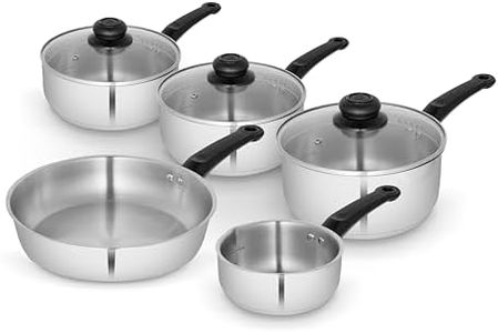 Swan Townhouse 5 Piece Stainless Steel Cookware Set with 16/18/20cm saucepans with Glass Lids, 14cm Milk Pan, 24cm Frying Pan, Suitable for All Hob Types