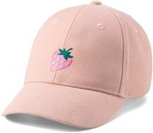 Kids Baseball Cap for Children, Premium Cotton, Stylish Hat Design- Girls 3-7 Years Old - Pastel Pink, Strawberry Patch