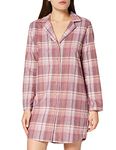 Iris & Lilly Women's Long Sleeve Flannel Nightdress, Dusty Rose Checked, 16