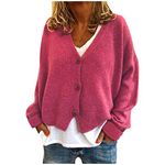 Women's Cardigans Sweater Winter Floral Print Long Sleeve V-Neck Sweaters Button Down Ribbed Cuffs Knit Cropped Cardigans Winter Crochet Jackets Tops Cropped Boho Cardigan for Women UK (Hot Pink, 3XL)