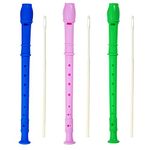 3 Pack 8 Hole Soprano Recorders Descant Flute With Cleaning Rod German Style for Chrildren Kids Beginner Graduation or Back to School Gift (dark blue, green, pink)