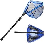 SANLIKE Fishing Net Folding Landing Net with Fibergalss Telescopic Pole and Handle Rubber Coated Mesh Net for Fishing Freshwater Saltwater Easy Catch and Release Extend 73.2 in