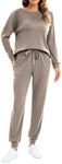 Jhsnjnr Women's 2 Piece Sweatsuits Long Sleeve Top Drawstring Pants Tracksuits Set Khaki