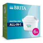 BRITA MAXTRA PRO All-in-1 Water Filter Cartridge Pack - German Design High Perfomance Filtration with Great Tasting Water Reduces impurities, Chlorine, PFAS. (Pack of 6)