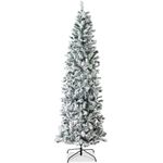 Best Choice Products 7.5ft Snow Flocked Artificial Pencil Christmas Tree Holiday Decoration w/Metal Stand - Green