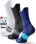 Compression Running Socks 3 Pack, Arch Support, Venting Mesh, Sizes 3-15 (8-12, Black+White+Blue)