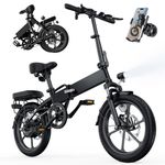 Finbike U3 Electric Folding Bike, 16 inch Portable Electric Bicycle, 2.5H Fast Charge Ebike, 25KM/H & 55KM Range, 3 Riding Modes, Front Shock Absorber, Foldable E-bike for Adults/Teens