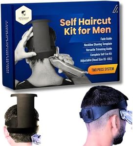 247 GROOMED Self Haircut Kit for Men | 2Pcs SelfCut Guide for Men: Neckline Shaving Template & Fade Guide | Adjustable Size Hair Fade Tool & Stable Neck Line Up Tool | Hair Cut for Kids & Seniors