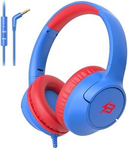 Kids Headphones Wired with Mic, 85/94dB Volume Limit Toddler Headphones Wired Headphones for Kids Boys, Foldable 3.5mm Jack Corded Headphones for Tablet Kindle Laptop, Airplane Travel/School, Blue