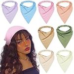 WOVOWOVO 8 Pack Large Scarf Headbands for Women,Elastic Boho Triangle Bandana Head Scarves Non Slip Cute Turban Headband Solid Color Hair Accessories Scarves Soft Hair Bands for Teen Girls, Multicolor, 1 Count (Pack of 8)