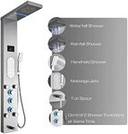 ELLO&ALLO LED Shower Panel Tower System, Rainfall and Mist Head Rain Massage Stainless Steel Shower Fixtures with Adjustable Body Jets, Brushed Nickel