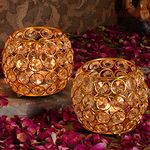 TIED RIBBONS Pack of 2 Crystal Tealight Candle Holder Centerpieces Votive Candle Holders - Diwali Decorations Items for Home Decor Dining Table Office (7 cm X 7 cm) - Diwali Decor - Diwali Gifts