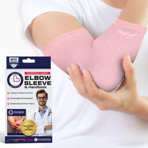 Doctor Developed Ladies Pink Elbow Compression Sleeve for Women and Doctor Written Handbook- relief from Tennis/Golfers Elbow & Other Elbow Conditions - Excellent Customer Support (X-Large)