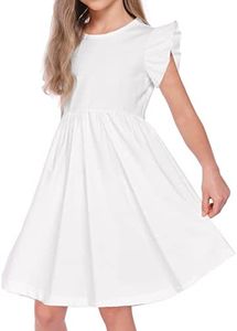 Jorssar Girls Sleeveless Dress Clothes Kids Ruffle Sleeve Flare Casual Dress Size 5-12 Years, White, 10