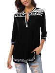 Urban CoCo Women's 3/4 Sleeve Boho Shirts Embroidered Peasant Top (2XL, Black)