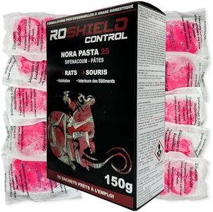 Roshield Anti Rats & Souris 150g Forte Infestation Habitation et Cuisine Efficace dès la 1ère Ingestion Idéal pour Lieux Secs & Humides (150g, 15x10g)