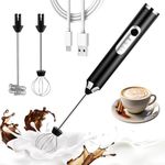 Necomi Milk Frother Handheld Foam Maker, Rechargeable Electric Foam Maker, Drink Mixer with Stainless whisks 3 Speed Adjustable Foam Maker Blender for Bulletproof Coffee, Cappuccino (Black)