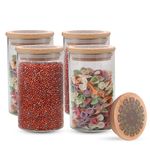 The Better Home Pack of 4 Kitchen Containers Set Glass Jars with Printed Bamboo Lids I Multipurpose Airtight Storage Jars for Cookies, Snacks, Spices I 600 ml Each |