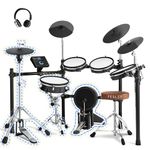 Fesley FED1200W Electric Drum Set, Full Size Electronic Drum Set with 5 Mesh Dual Zone Drum Pads, Moving Hi Hat, Electric Drums with USB MIDI function, 475 sound, Throne, Headphones, Sticks, Black