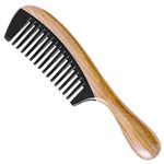 Onedor 100% Handmade Natural Green Sandalwood With Buffalo Horn Hair Combs - Anti-Static Sandalwood Scent Natural Hair Detangler Wooden Combs (Buffalo Horn Wide Tooth)