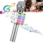 ShinePick Karaoke Wireless Microphone, 4 in 1 Karaoke Machine Portable Microphone for Kids, Home KTV Player, Compatible with Android & iOS Devices (Silver)