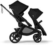 Bugaboo Kangaroo All-Terrain Single-to-Double Tandem Stroller for Infant and Toddler and Kangaroo Sibling Seat for Second Child, One-Hand Operation, Large Bassinet, XL Underseat Storage,Midnight Black