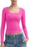 PUMIEY Long Sleeve Shirts for Women Scoop Neck Slim Fit Tops Double Lined Going Out Tops, Blush Medium