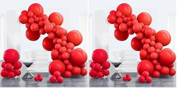 PartyWoo Red Balloons 100 pcs Different Sizes of 18 12 10 5 Inch Red Balloon Arch Kit Garland for Birthday Graduation Bachelorette Citizenship Anniversary Cherry Casino Theme Party Decorations Red-Y57