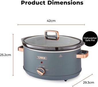Tower Cavaletto 6.5L Slow Cooker – Grey, Large Capacity