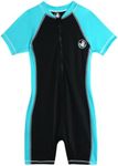 Body Glove Boys and Girls Short Sleeve One Piece Rash Guard Swimsuit Water Sport UPF 50+ Sun Protection Bathing Suits (2T-12), Size 8, Black/Light Blue