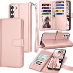 Tekcoo Mobile Phone Case Wallet for Galaxy S22 Plus, Luxury PU Leather ID Cash Credit Card Slots Holder Carrying Folio Flip Cover [Detachable Magnetic Hard Case] Kickstand, Rose Gold