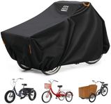 KEMIMOTO Cargo Bike Cover Outdoor, 420D Heavy Duty Trike Covers Extra Long Bicycle Rain Cover Waterproof UV Protection Windproof Folding, Bike Tarp for Adult Tricycles, 3 Wheel Bikes, Cargo Bikes