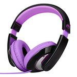 Rockpapa Comfort Kids Headphones, Over Ear Headphones Wired, Childrens Headphones with Adjustable Headband, Stereo Sound, Wired Headphones for Kids Girls Teens Adults (Black Purple)