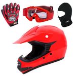 Zorax ZOR-X15 Red XS (47-48cm) Kids Children Motocross Motorbike Helmet ECE 2206 & Gloves S(5cm) & Goggles & Balaclava - Youth Junior Dirt Bike Off Road Motorcycle Crash Helmet