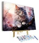 TISHIRON Cute Cat Paint by Numbers for Adults Animals Oil Hand Painting with Brushes and Acrylic Pigment Tree Paint by Number Kits on Canvas Art Crafts 16"x20"(Framed)