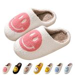 Bevaney Smile Face Slippers for Women, Soft Plush Smile Slippers Retro Preppy Slippers with Smile Face Happy Face Slippers Slip-on Cozy Indoor Outdoor Slippers Indoor Outdoor Comfy Shoes, Pink, 3-4