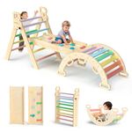 BlueWood Triangle Set 7in1 Foldable Baby Climbing Toys Wooden Montessori Philosophy with Arch&Ramp&Ladder Climber Indoor Jungle Gyms for Toddlers - Rainbow