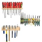 Nisorpa Wall Tool Organizer Tool Rack,Screwdriver Rack Wall Mount Screwdriver Organizer Wooden Plier Holder Rack Hammer Rack,3 Pack Tool Trays Workshop Tool Storage Organiser for Garage