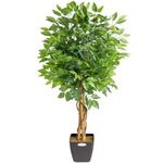 Christow Artificial Ficus Tree, Fake Weeping Fig House Plant for Home Decoration, Lifelike Green Leaves, Natural Wooden Trunk with Twists, Weighted Pot, Indoor Outdoor (120cm / 4ft)