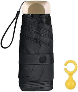 Vicloon Mini Umbrella, Pocket Umbrella (Black) with Golden Handle, 210T Black Rubber Cloth & 6 Aluminum Alloy Ribs, Foldable Compact Travel Umbrella, UPF>50+ UV Resistance