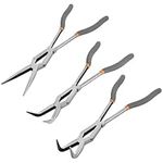 Navaris Long Needle Nose Pliers - Set of 3 - Straight, Bent 45 & Bent 90 Deg Tips - Enhanced Long Reach Wire Cutters - Double Jointed Side Hose Clamp Cutter with Anti-Slip Grip