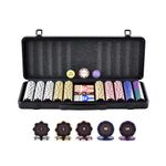 VEVOR Poker Chip Set, 500-Piece Poker Set, Complete Poker Playing Game Set with Carrying Case, Heavyweight 14 Gram Casino Clay Chips, Cards, Buttons and Dices, for Texas Hold'em, Blackjack, Gambling