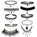 Trasfit 10 Pieces Lace Choker Necklace for Women Girls, Black Classic Velvet Stretch Punk Gothic Tattoo Lace (Style #1)