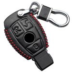 Leather Car Key Fob Cover for For Mercedes Benz A B C E G K R S Class AMG CLA GLA VITO GLE ML GLK CLK Keyring accessories Key Case Remote key Shell (Red Stitches, 3 Buttons)