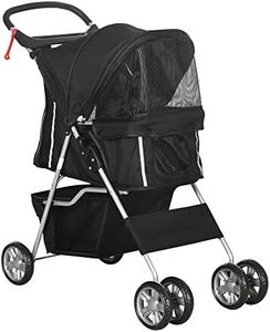 PawHut Pet Stroller Carrier Foldable Deluxe Jogger Walk Travel Dog Cat Black