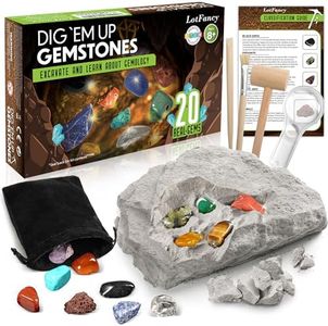 LotFancy Gem Digging Kit for Kids, Gemstone Dig Kit, Gem Mining Tool, Excavate 20pc Gemstones Including Crystal Amethyst Topaz - STEM Science Toy Gift with Storage Pouch for Boys Girls Adults